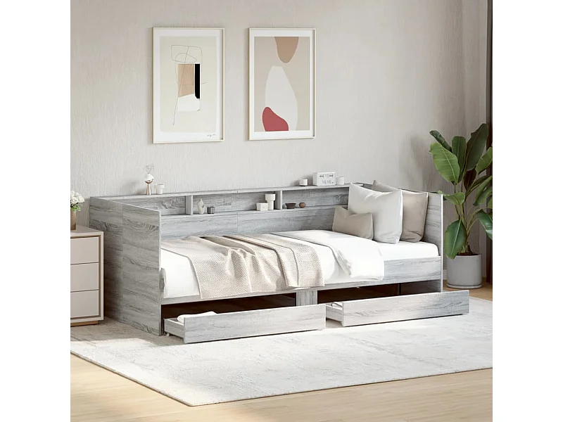 Slaapbank met lades zonder matras 100x200 cm grijs sonoma eiken