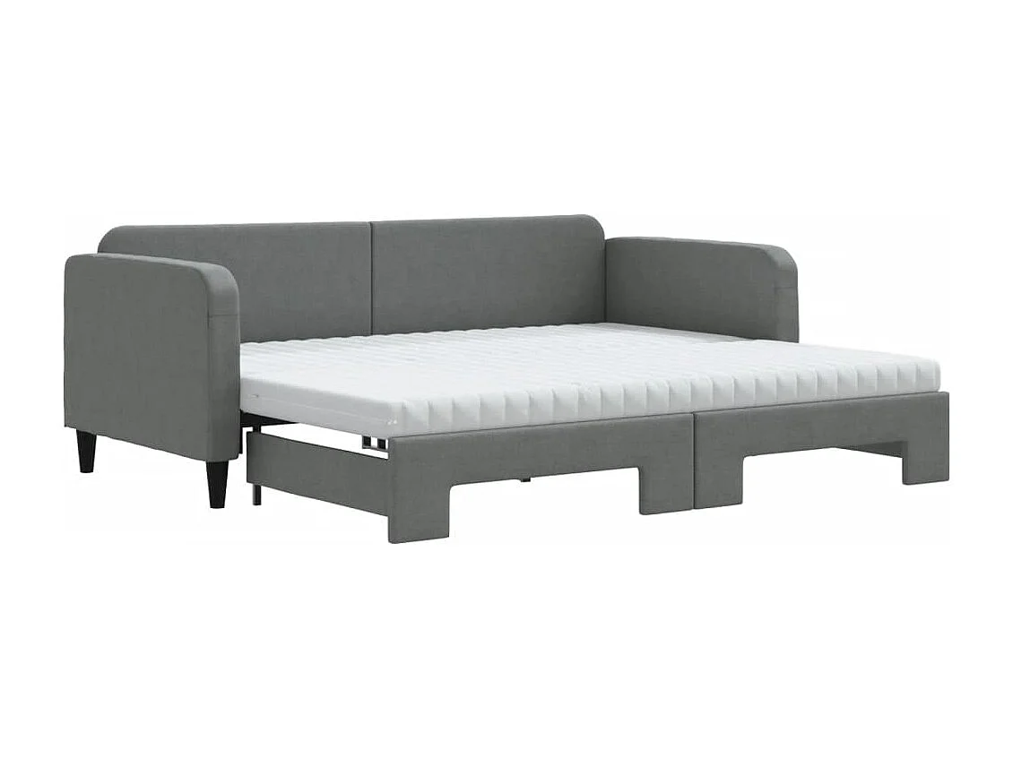 Lit de jour avec gigogne et matelas gris foncé 90x190 cm tissu