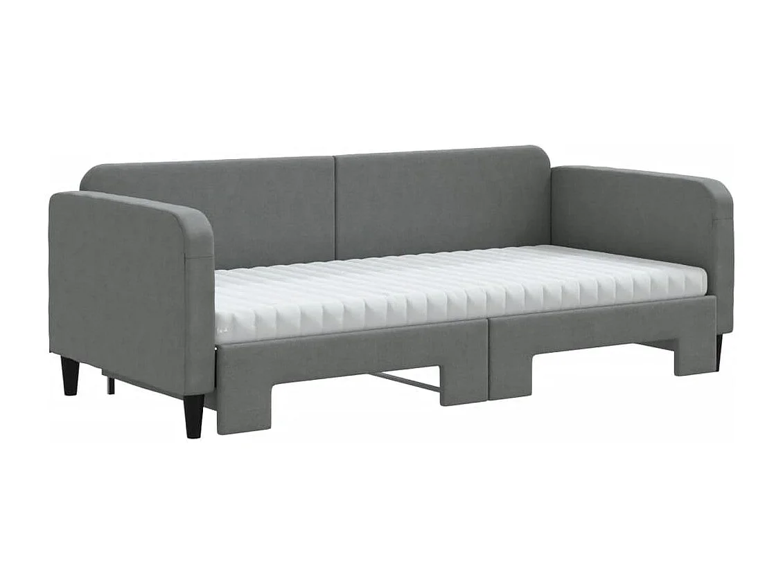 Lit de jour avec gigogne et matelas gris foncé 90x190 cm tissu