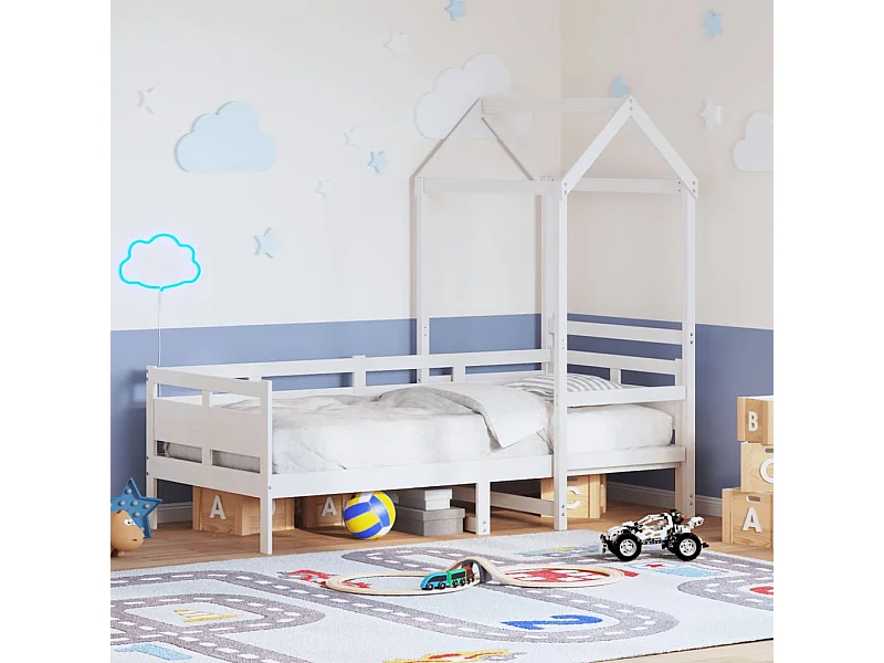 Sofá-cama com telhado 80x200 cm madeira de pinho maciça branco