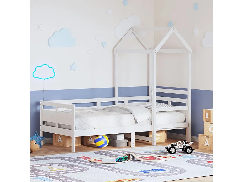 Sofá-cama com telhado 80x200 cm madeira de pinho maciça branco