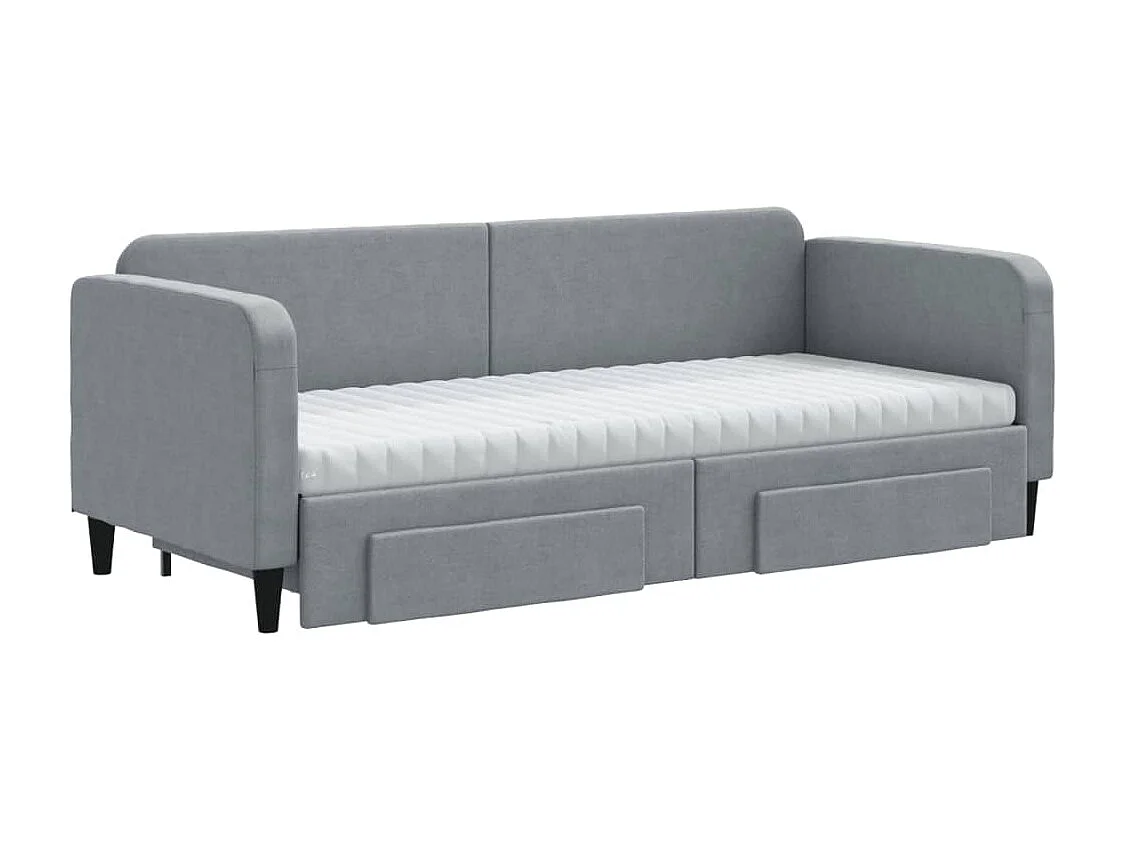 Lit de jour avec gigogne et tiroirs gris clair 80x200 cm tissu