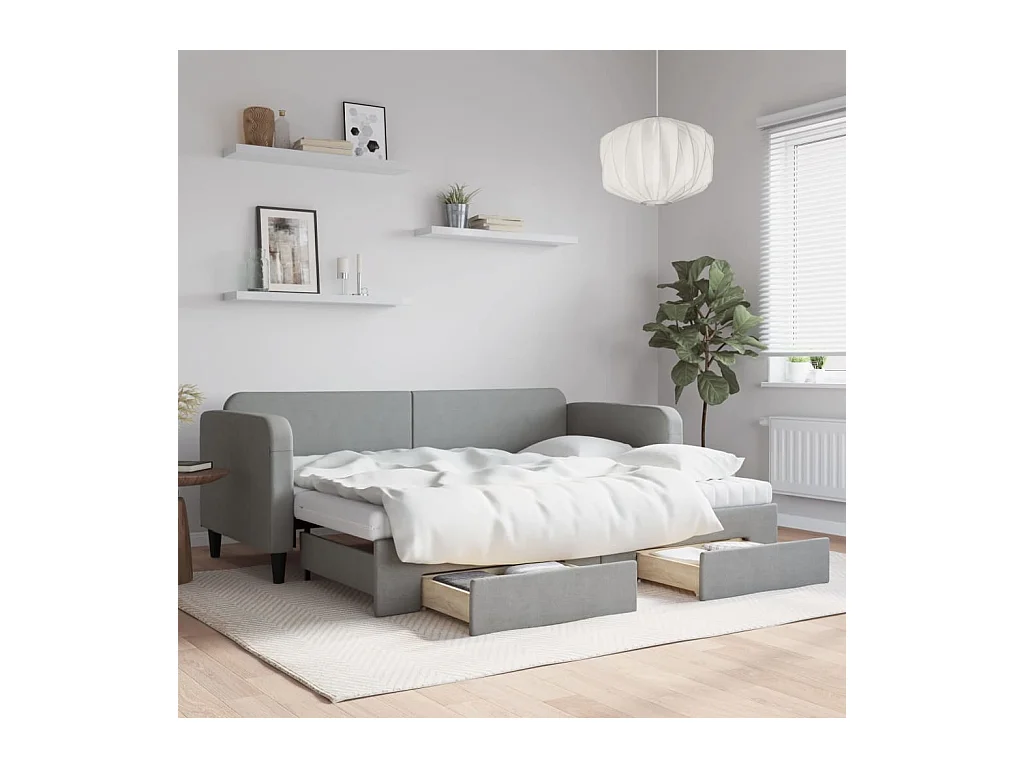 Slaapbank met onderschuifbed en lades 80x200 cm stof lichtgrijs