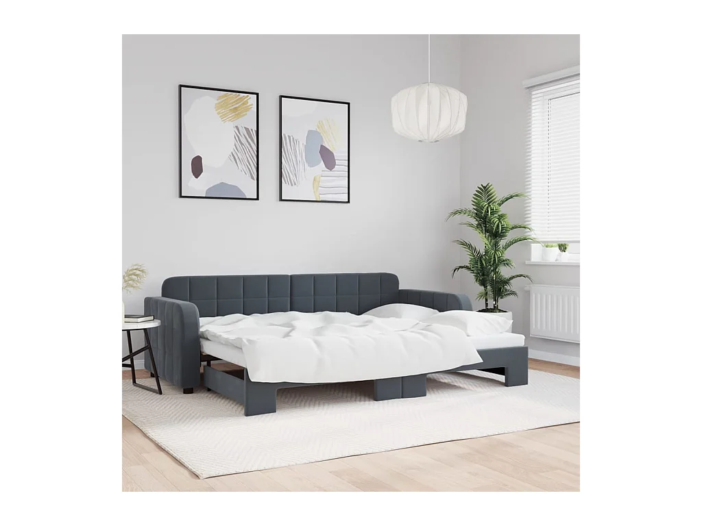 Divano Letto con Letto Estraibile Grigio Scuro 80x200cm Velluto