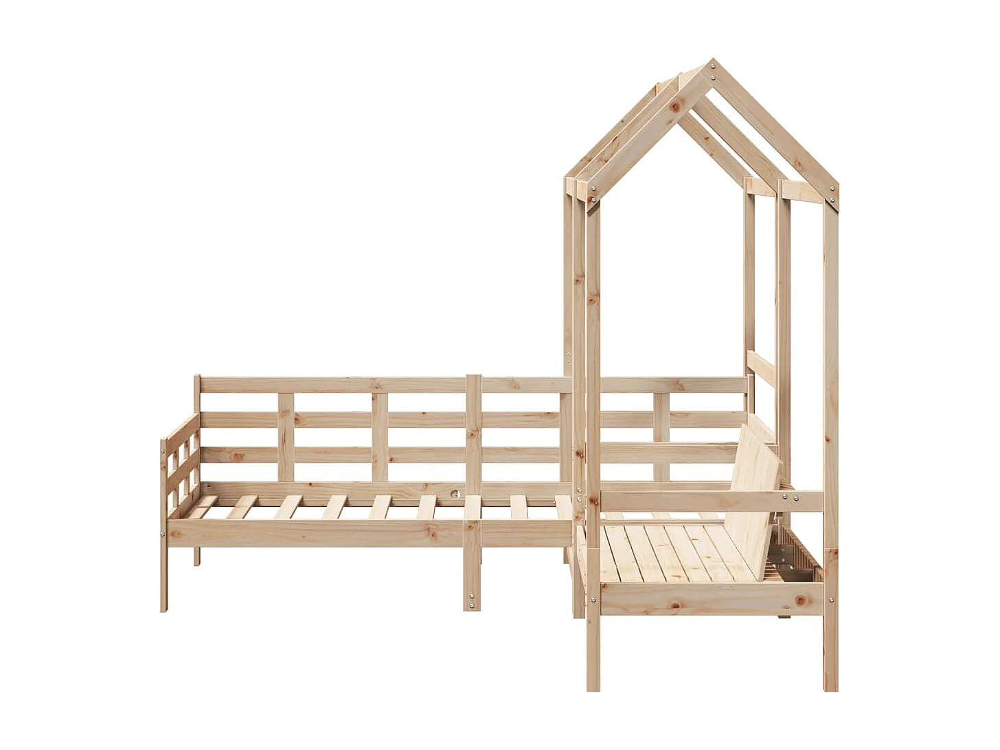 Set Dormeuse e Panca con Tetto 80x200cm Legno Massello di Pino