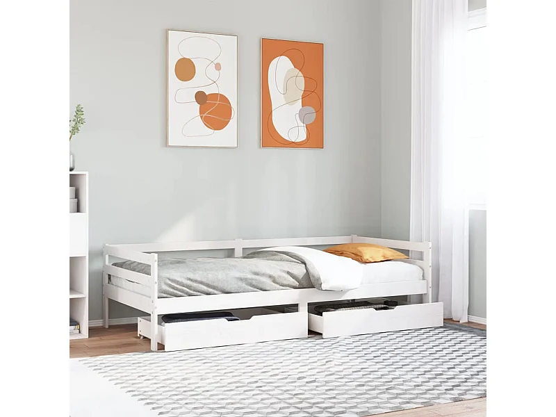 Lit de jour et tiroirs sans matelas blanc 90x200 cm bois massif