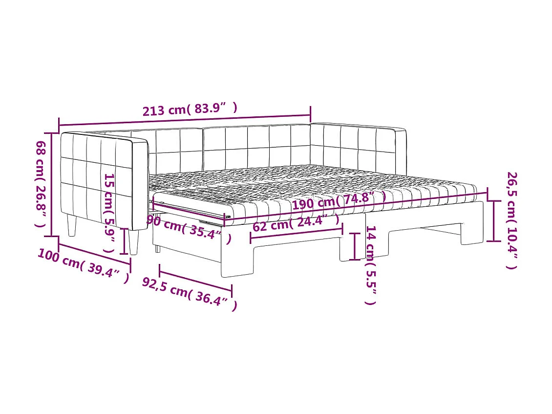 Slaapbank onderschuifbed en matrassen 90x190 cm fluweel zwart
