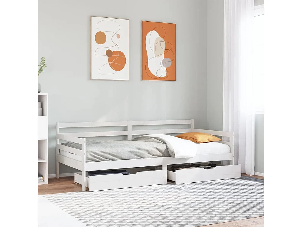 Sofá-cama c/ gavetas 90x200cm madeira de pinho maciça branco