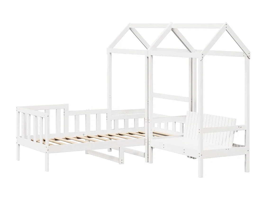 Ensemble de lit de jour et de banc avec toit sans matelas blanc
