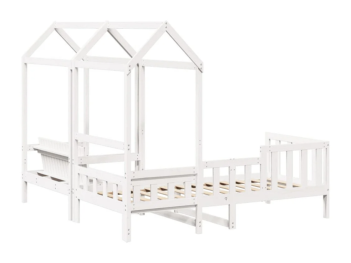 Ensemble de lit de jour et de banc avec toit sans matelas blanc