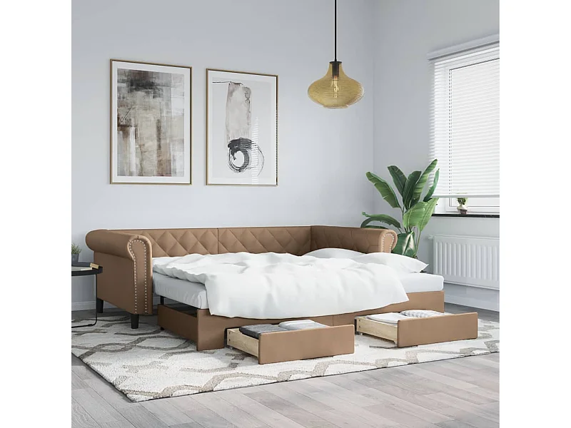 Divano Letto Estraibile Cassetti Cappuccino 90x200cm Similpelle