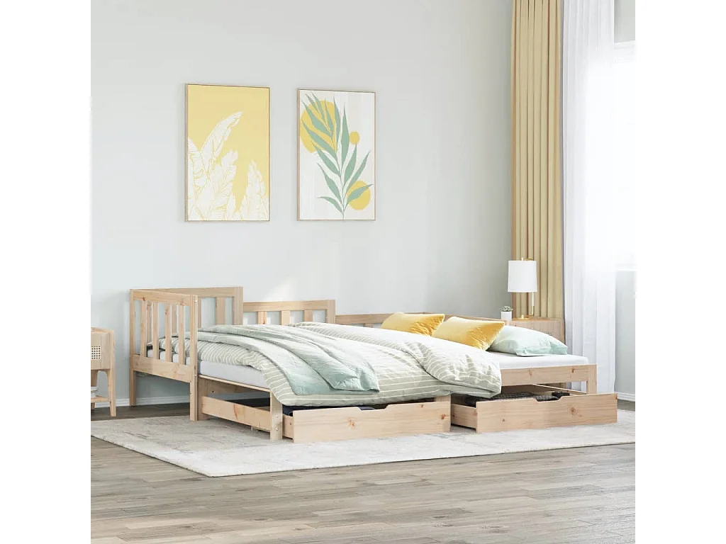 Lit de jour avec gigogne et tiroirs sans matelas 90x200 cm