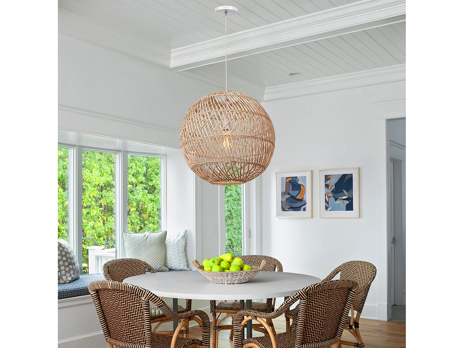 Lustre arturesthome en bambou avec abat-jour en forme de boule pendentif de plafond e27 pour salle à manger home, 50 cm x h46 cm