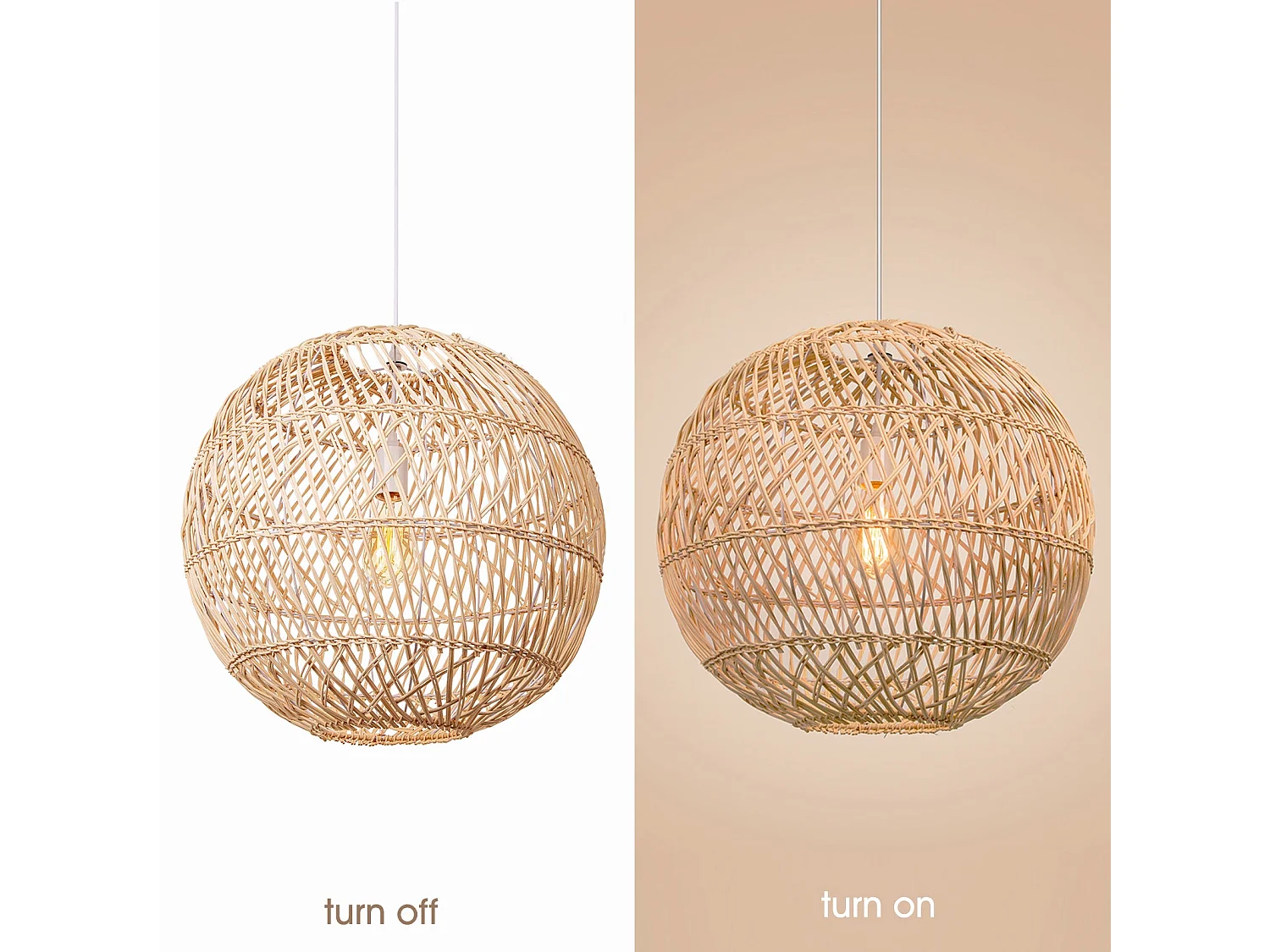 Lustre arturesthome en bambou avec abat-jour en forme de boule pendentif de plafond e27 pour salle à manger home, 50 cm x h46 cm
