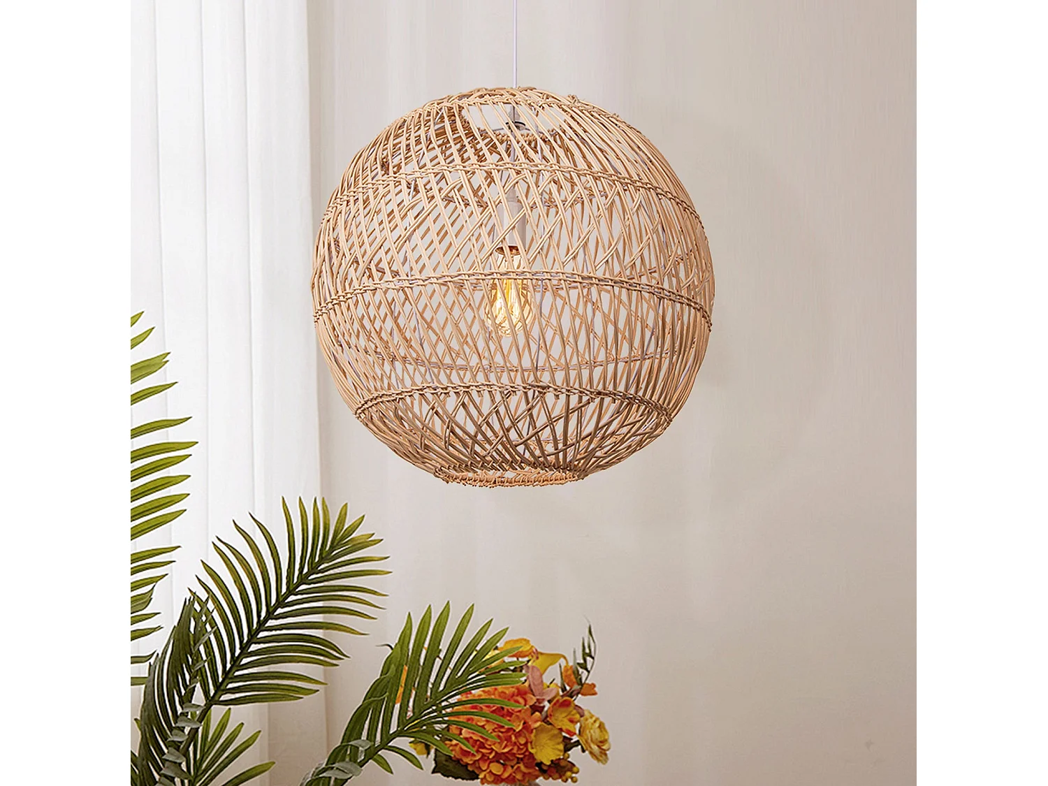 Lustre arturesthome en bambou avec abat-jour en forme de boule pendentif de plafond e27 pour salle à manger home, 50 cm x h46 cm