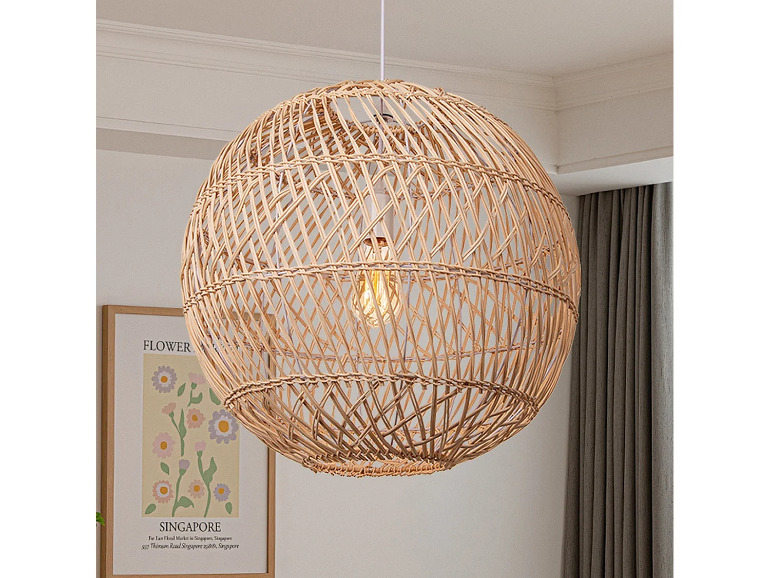 Lustre arturesthome en bambou avec abat-jour en forme de boule pendentif de plafond e27 pour salle à manger home, 50 cm x h46 cm