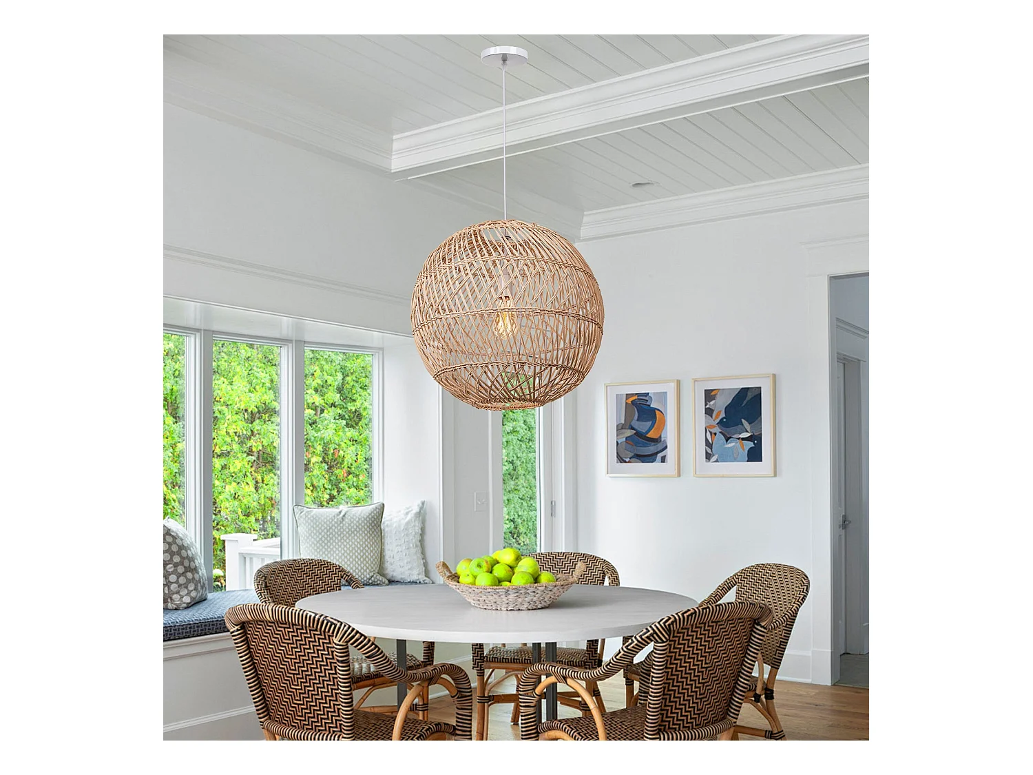 Lustre arturesthome en bambou avec abat-jour en forme de boule pendentif de plafond e27 pour salle à manger home, 50 cm x h46 cm