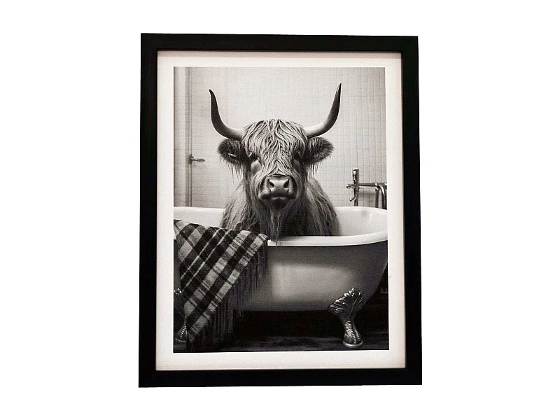 Tableau décoratif noir et blanc Cow bath 20 x 25 cm