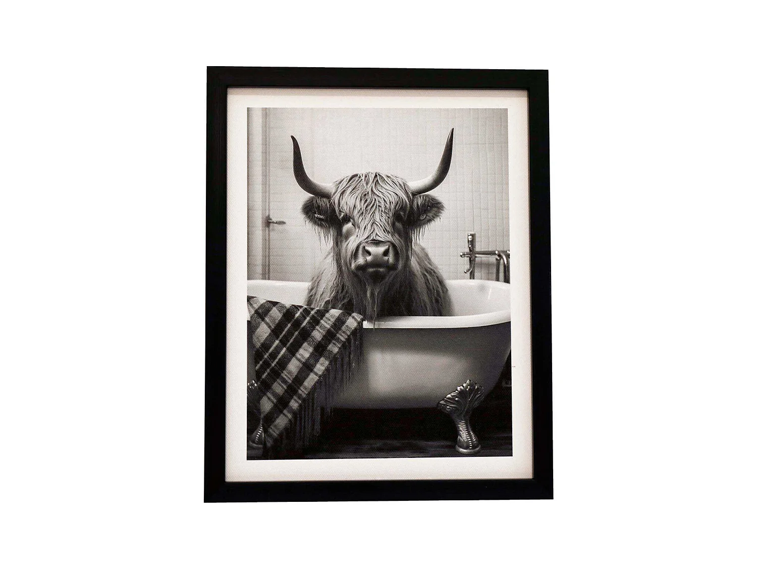 Tableau décoratif noir et blanc Cow bath 20 x 25 cm