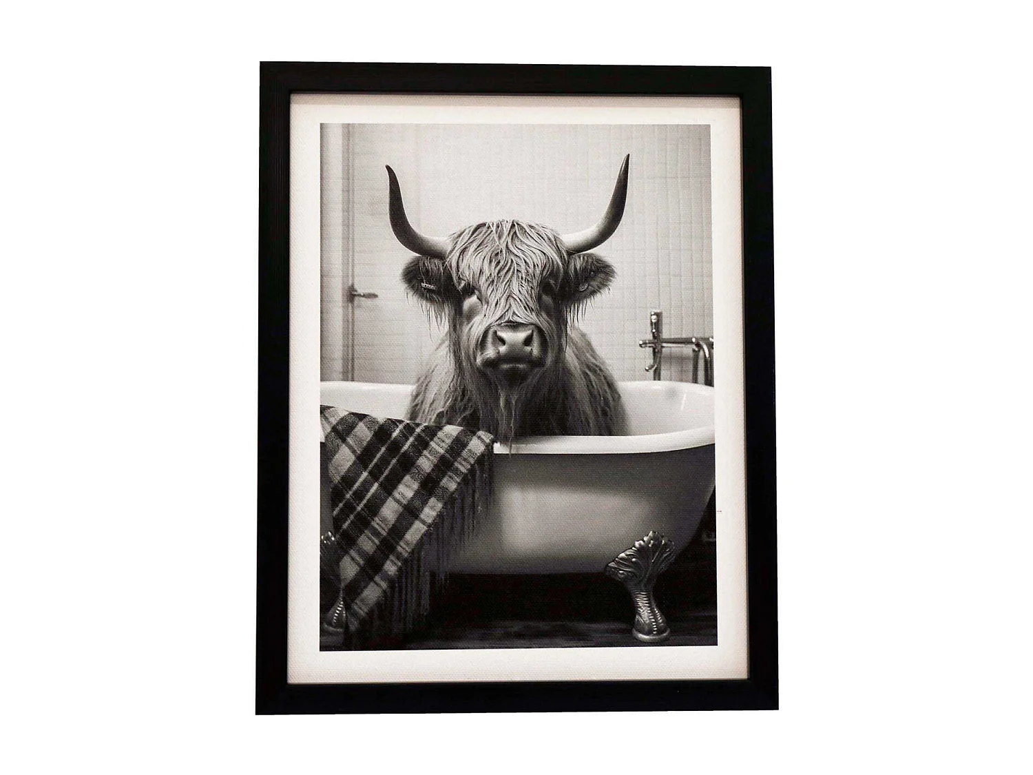 Tableau décoratif noir et blanc Cow bath 20 x 25 cm