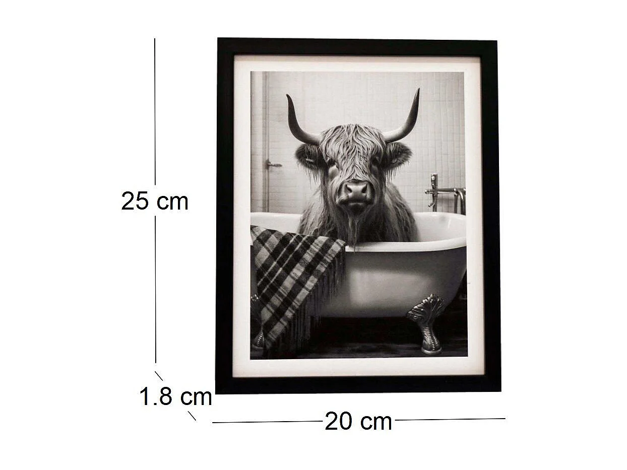 Tableau décoratif noir et blanc Cow bath 20 x 25 cm