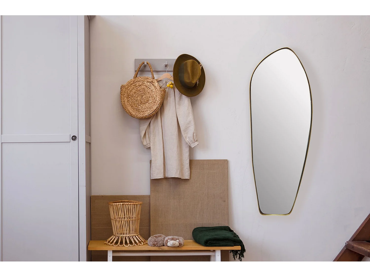 Miroir Murale Métal 33x90 cm Miroir Mur Couloir Grand Doré Asymétrique