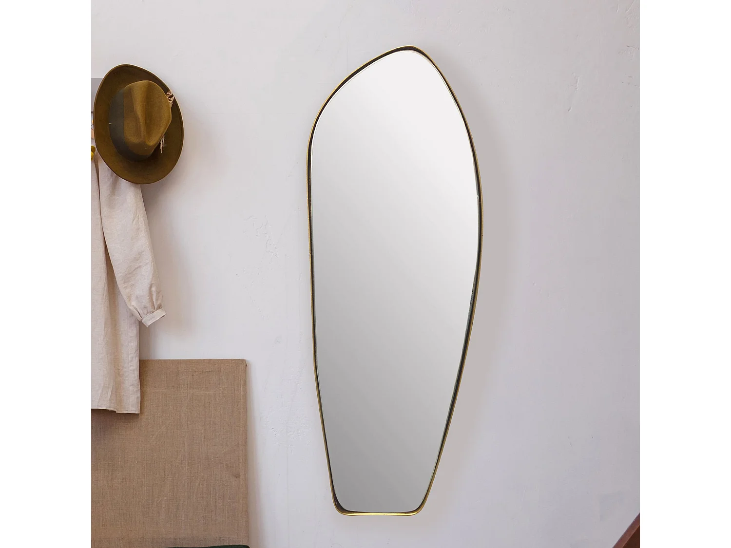 Miroir Murale Métal 33x90 cm Miroir Mur Couloir Grand Doré Asymétrique