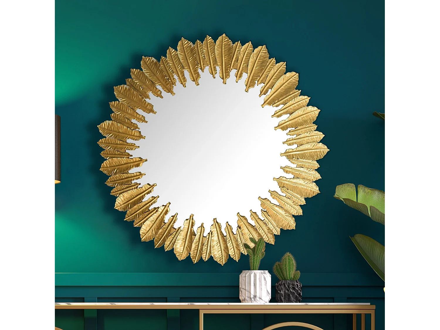 Miroir Murale Plumes Métal 68 cm Miroir Mur Couloir Grand Moderne Doré
