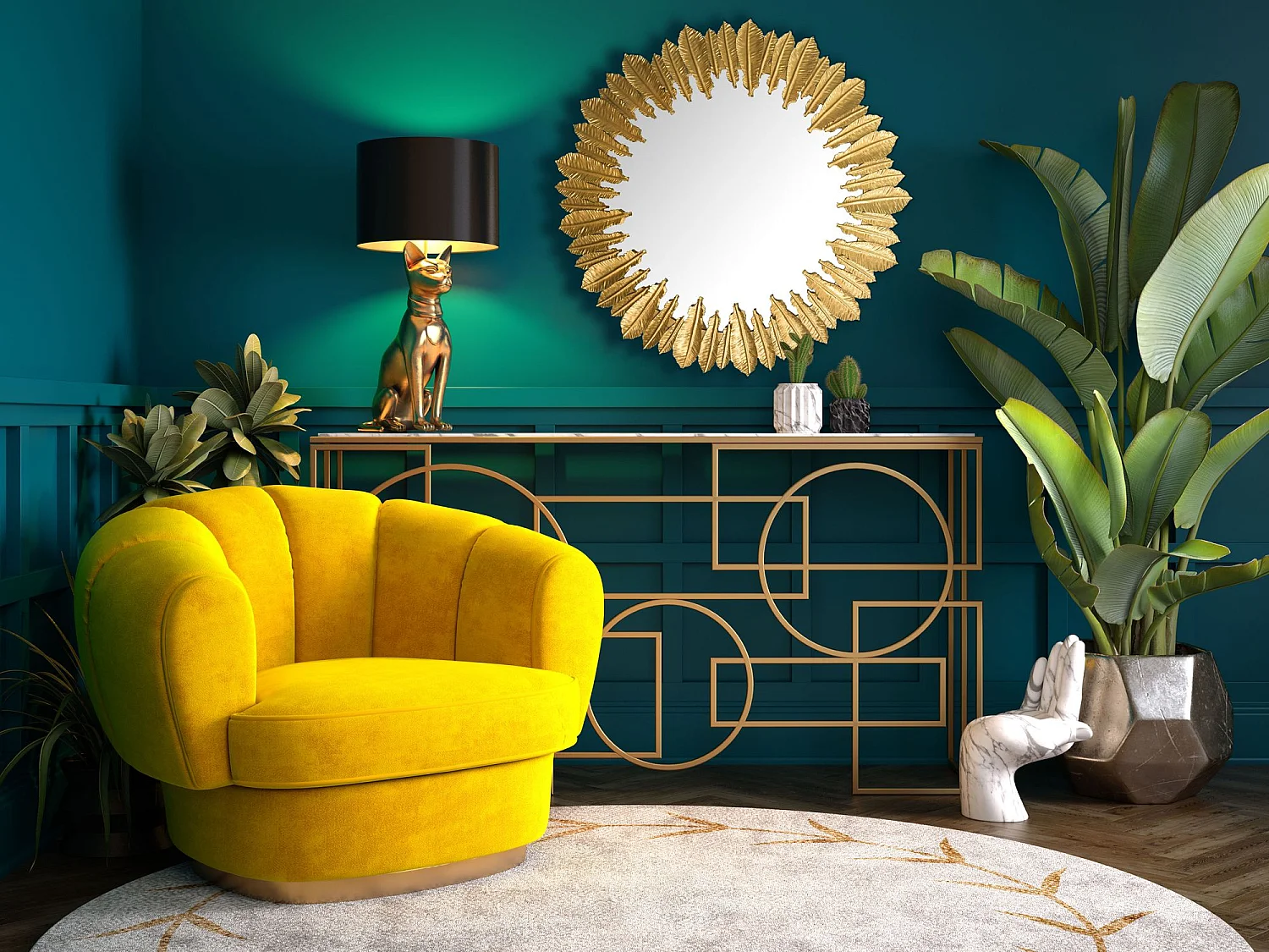 Miroir Murale Plumes Métal 68 cm Miroir Mur Couloir Grand Moderne Doré