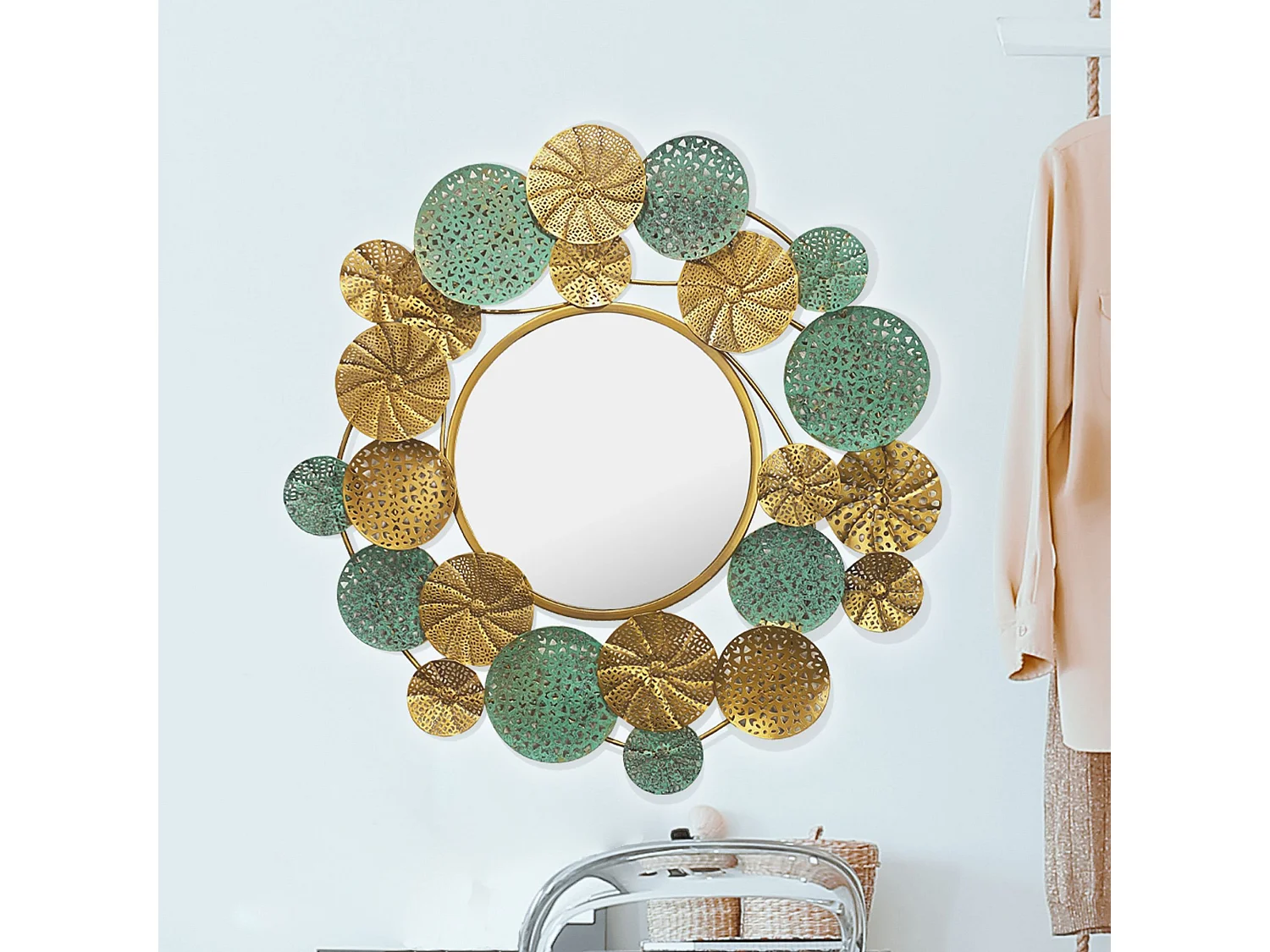 Miroir Murale Métal 80x77 cm Miroir Mur Couloir Grand Moderne Rond