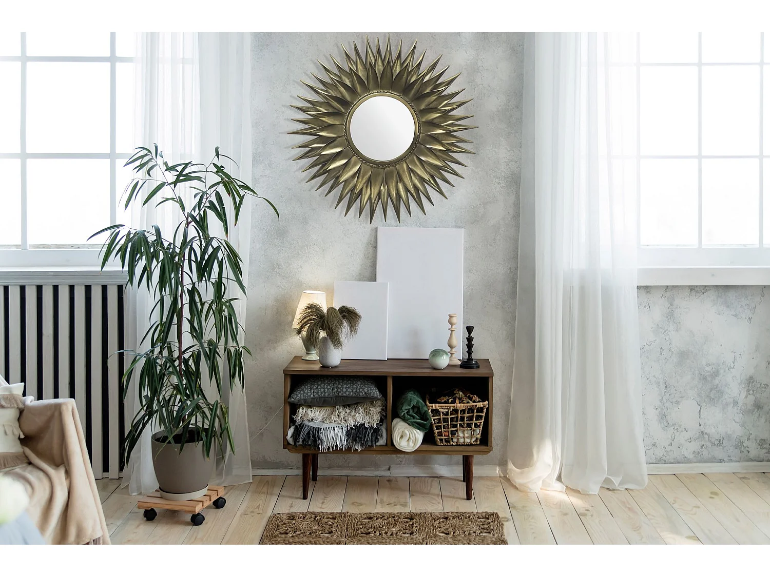 Miroir Murale Soleil Métal 74 cm Miroir Mur Couloir Grand Moderne Rond