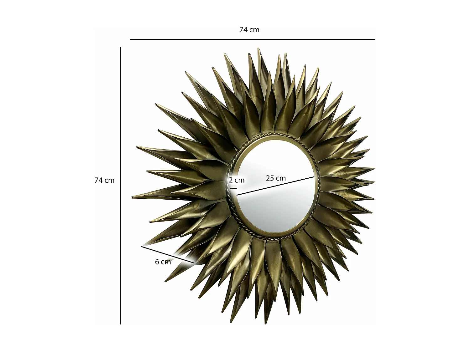 Miroir Murale Soleil Métal 74 cm Miroir Mur Couloir Grand Moderne Rond