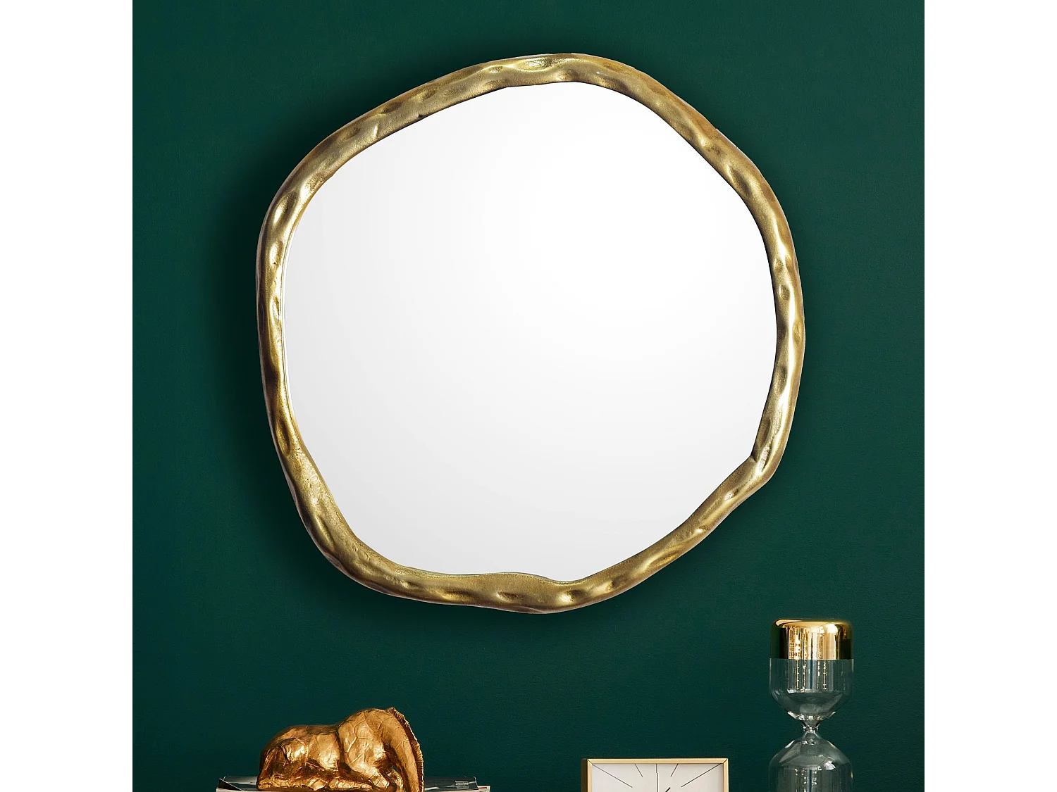 Miroir Murale Métal 60x60 cm Miroir Mur Couloir Grand Doré Asymétrique