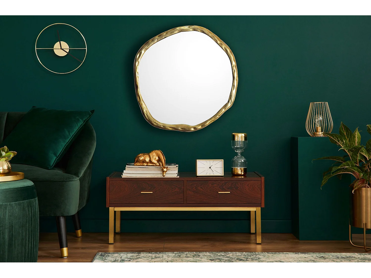 Miroir Murale Métal 60x60 cm Miroir Mur Couloir Grand Doré Asymétrique