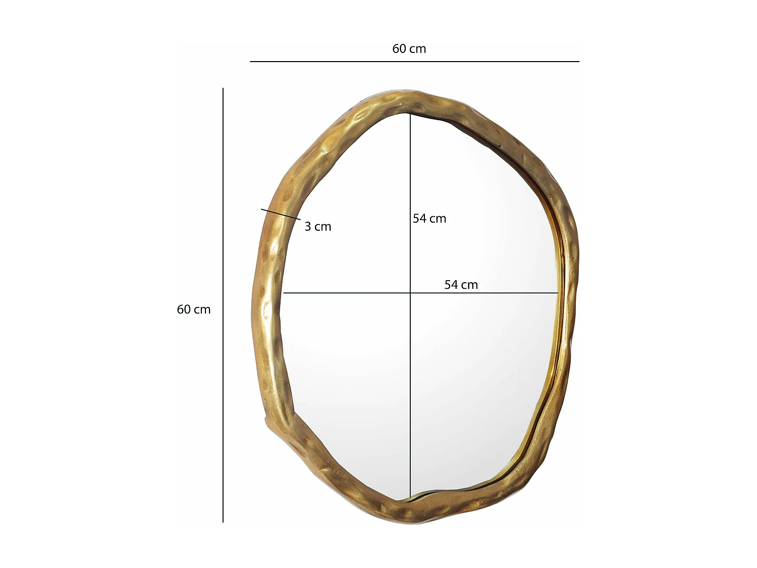 Miroir Murale Métal 60x60 cm Miroir Mur Couloir Grand Doré Asymétrique