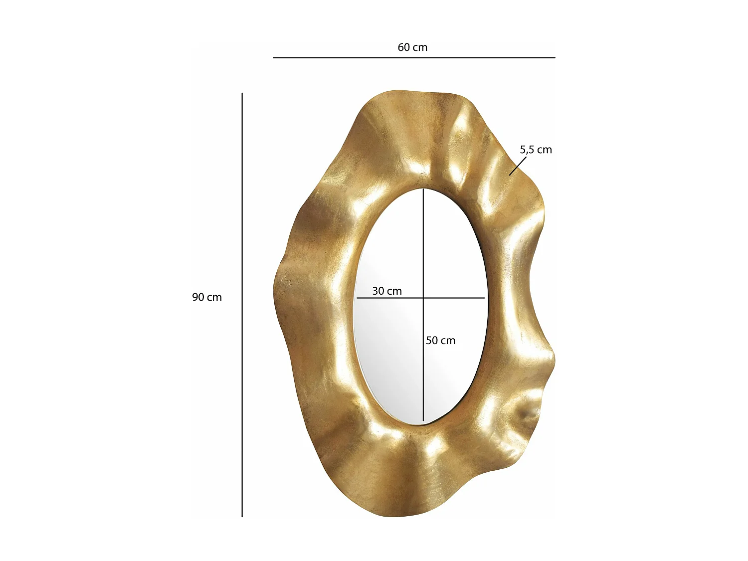 Miroir Murale Métal 60x90 cm Miroir Mur Couloir Grand Doré Asymétrique