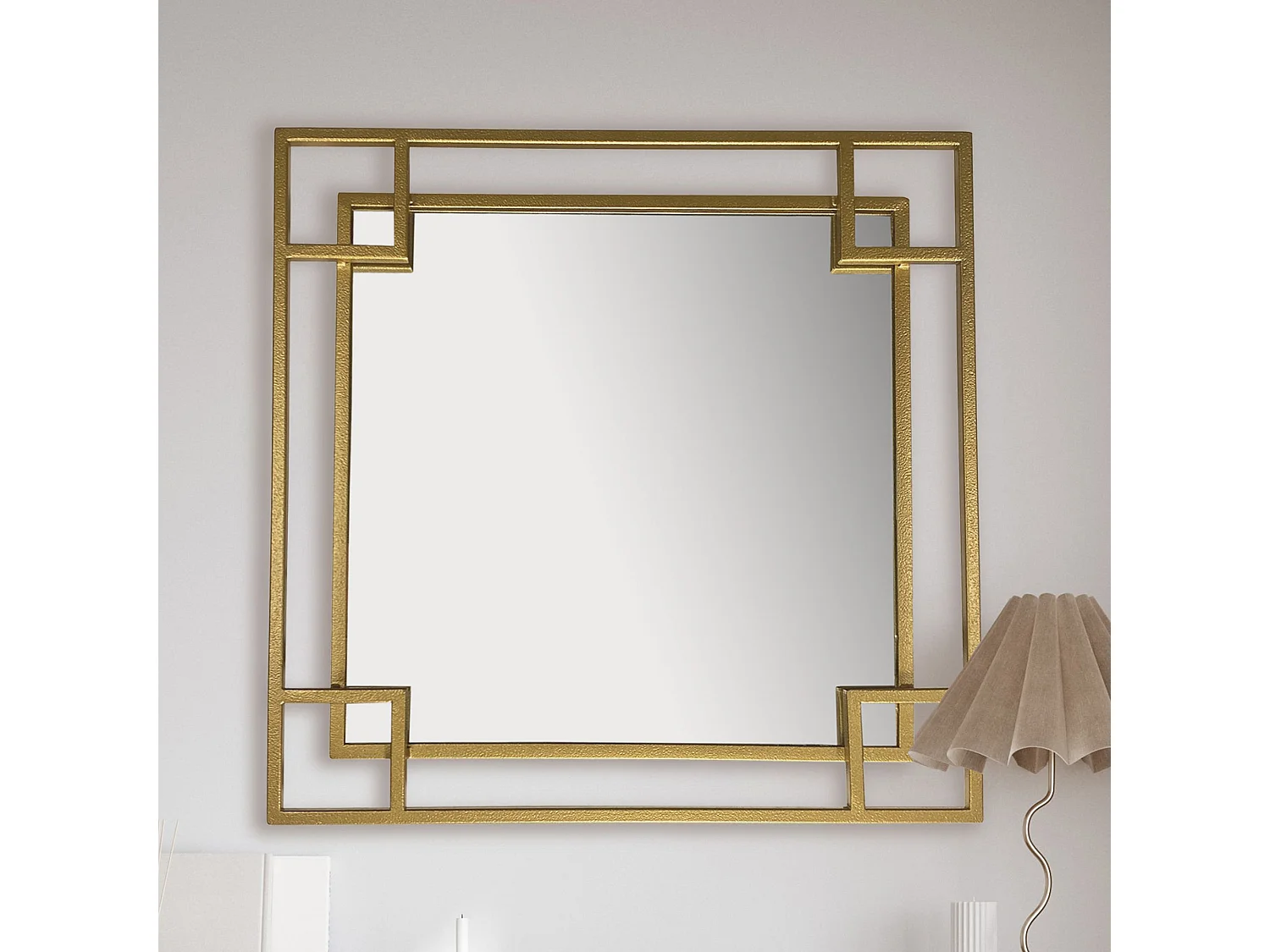Miroir Murale Métal Carré Miroir Mur Couloir Grand Moderne Doré Cadre