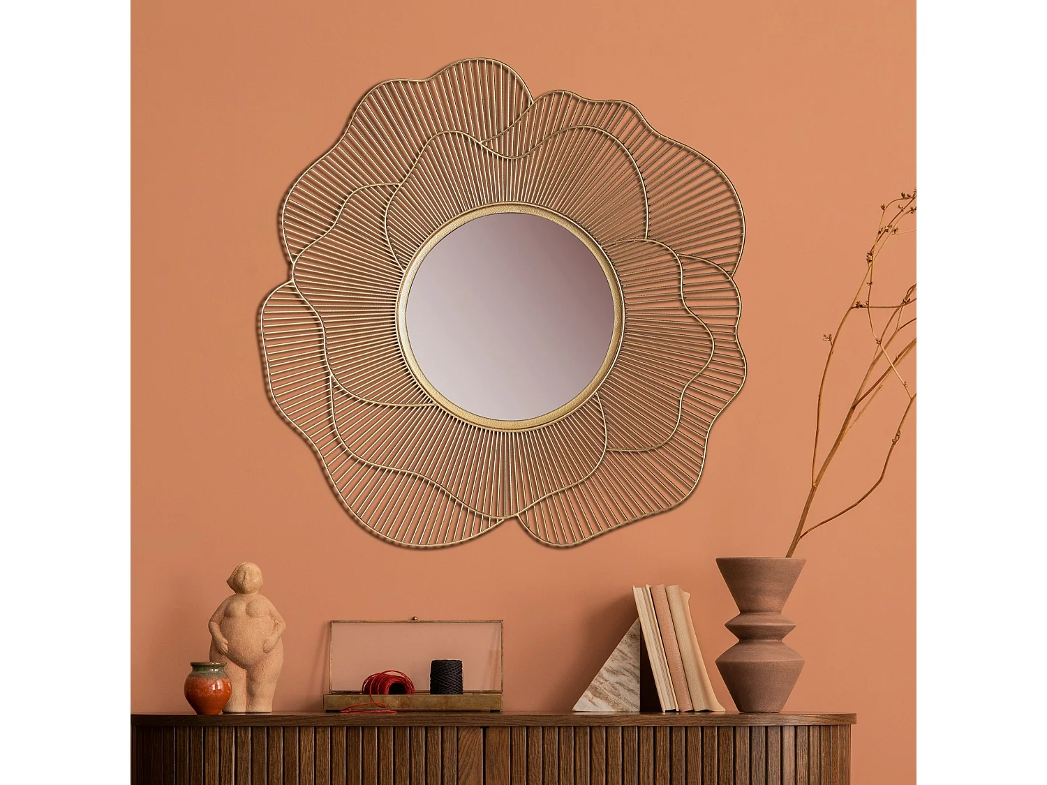 Miroir Murale Rose Métal 77 cm Miroir Mur Couloir Grand Doré Rond Cadre