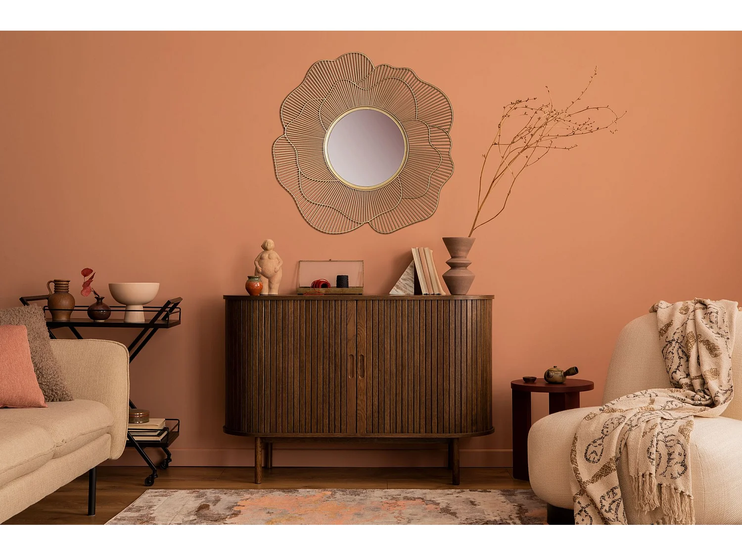 Miroir Murale Rose Métal 77 cm Miroir Mur Couloir Grand Doré Rond Cadre