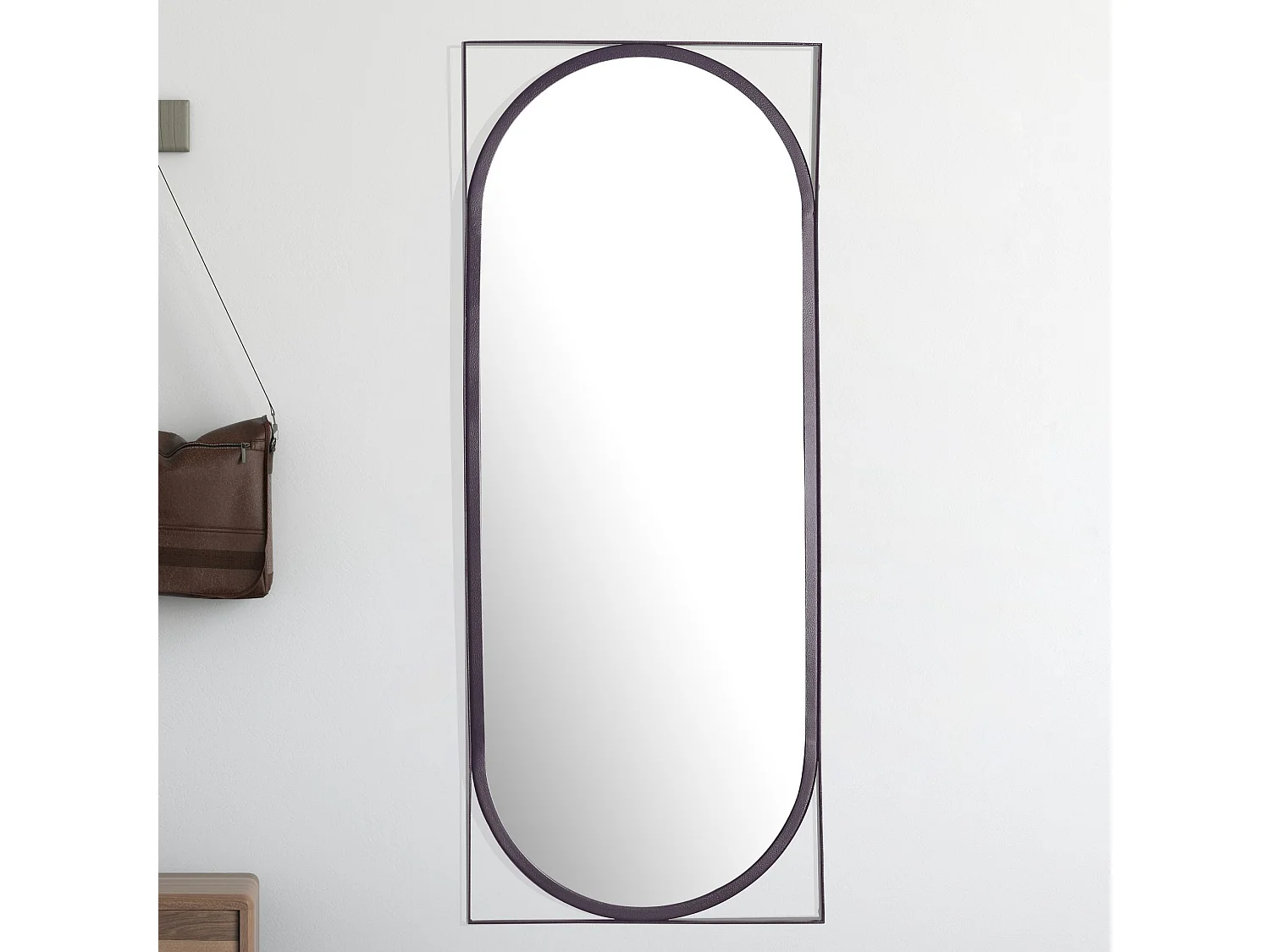 Miroir Murale Métal 37x91 cm Miroir Mur Couloir Grand Moderne Ovale Noir