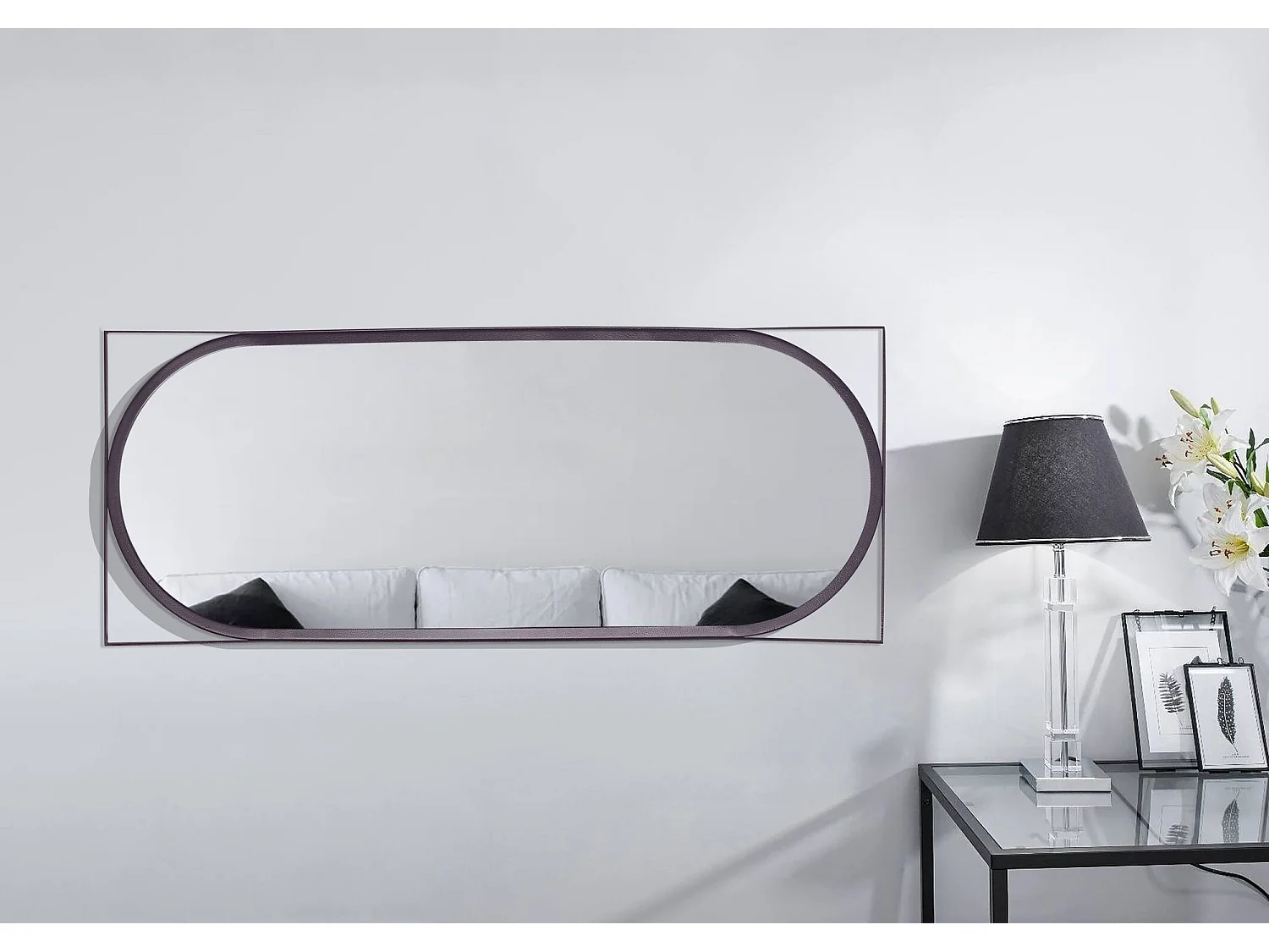 Miroir Murale Métal 37x91 cm Miroir Mur Couloir Grand Moderne Ovale Noir