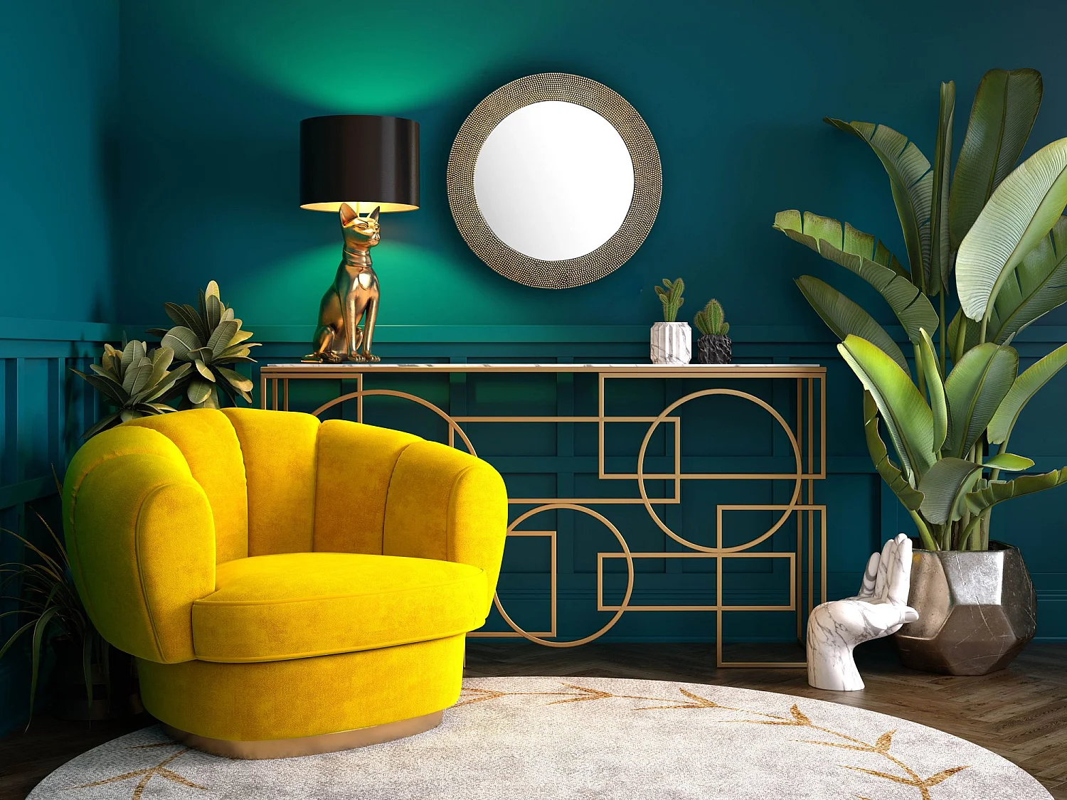 Miroir Murale Métal 60 cm Miroir Mur Couloir Grand Doré Soleil Rond