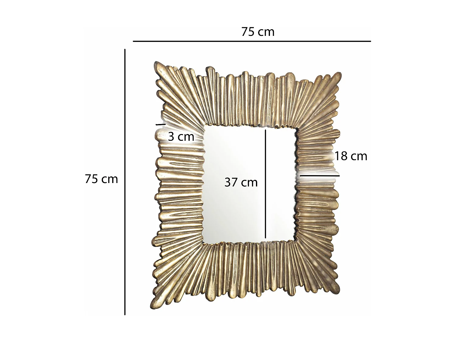 Miroir Murale Métal 75x75 cm Miroir Mur Couloir Grand Moderne Carré Doré