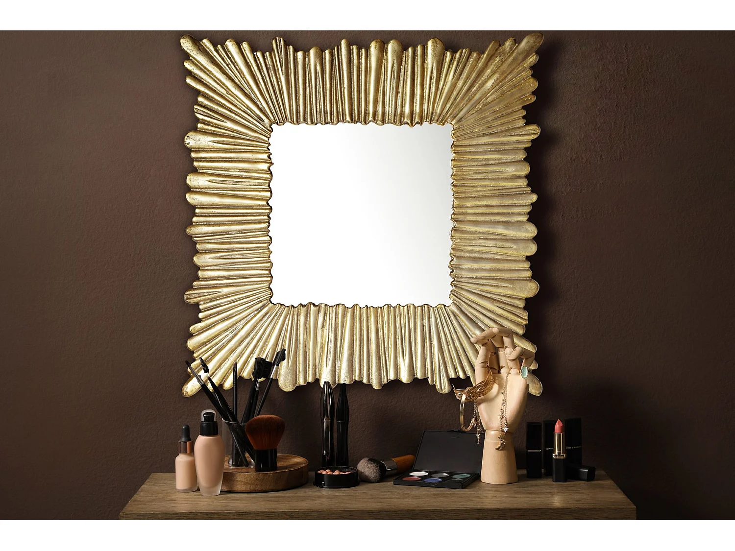 Miroir Murale Métal 75x75 cm Miroir Mur Couloir Grand Moderne Carré Doré