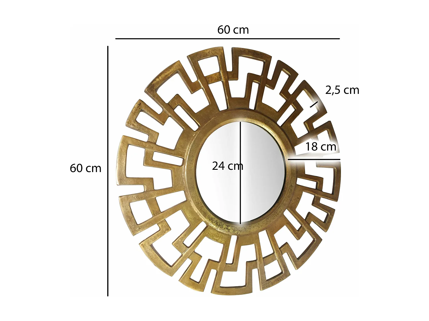 Miroir Murale Art Déco Métal 60 cm Miroir Mur Couloir Grand Moderne Rond