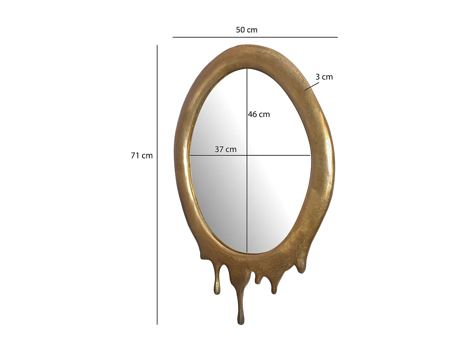 Miroir Murale Métal 50x71 cm Miroir Mur Couloir Grand Doré Ovale Cadre