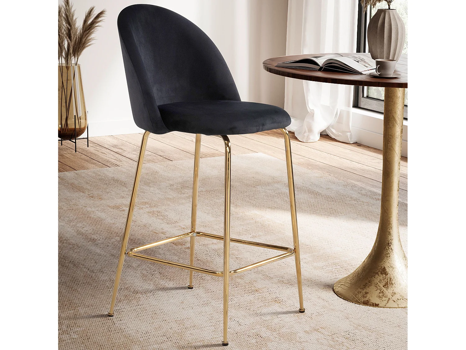 Tabouret de bar Scandinave Lot de 2 Velours Métal Chaise de bar Haute