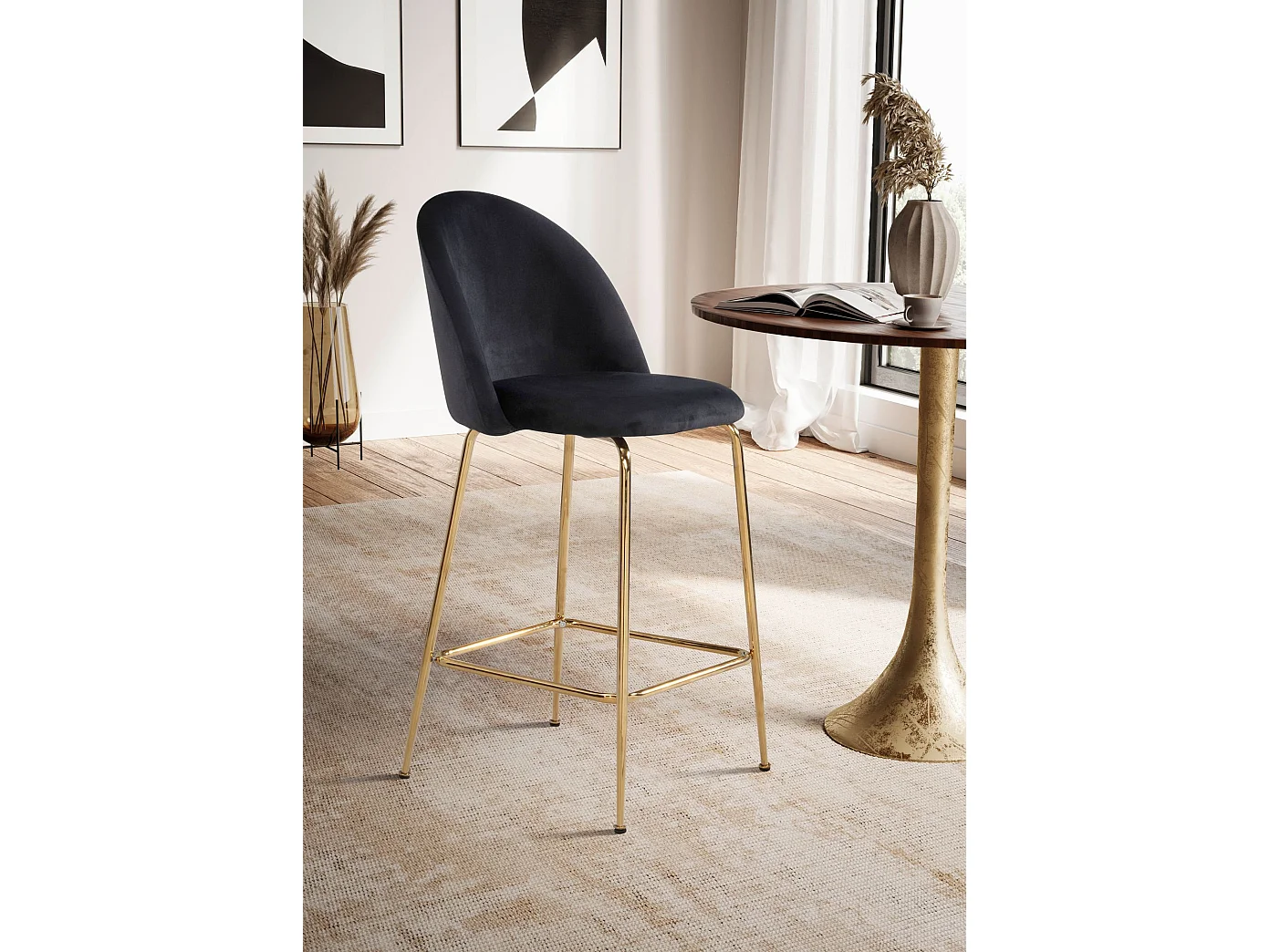 Tabouret de bar Scandinave Lot de 2 Velours Métal Chaise de bar Haute