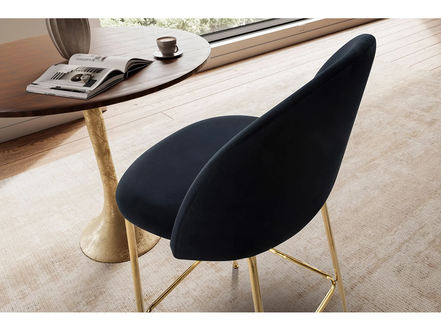 Tabouret de bar Scandinave Lot de 2 Velours Métal Chaise de bar Haute