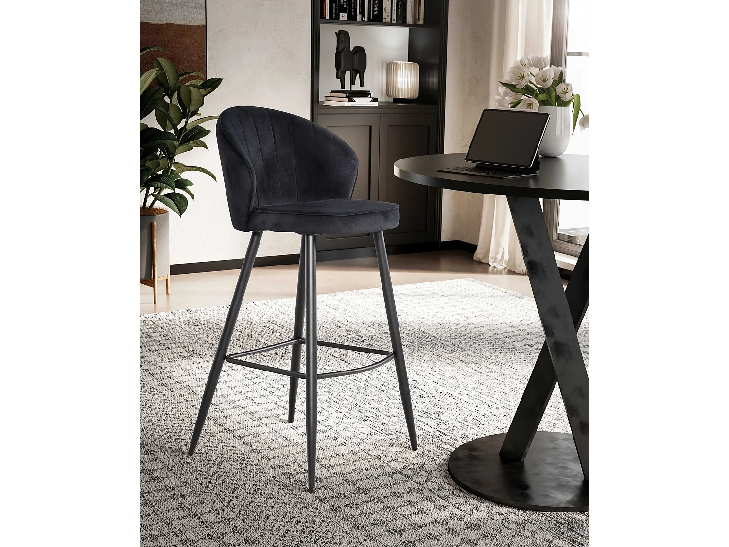 Tabouret de bar Scandinave Métal Lot de 2 Velours Chaise de bar Haute